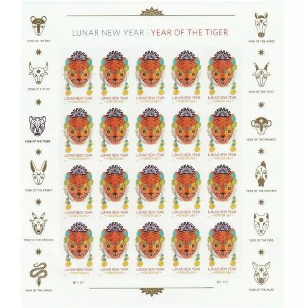 100 Lunar‎ New Year of the Tiger 2022 Forever Postage Stamps USPS Mail Stamp